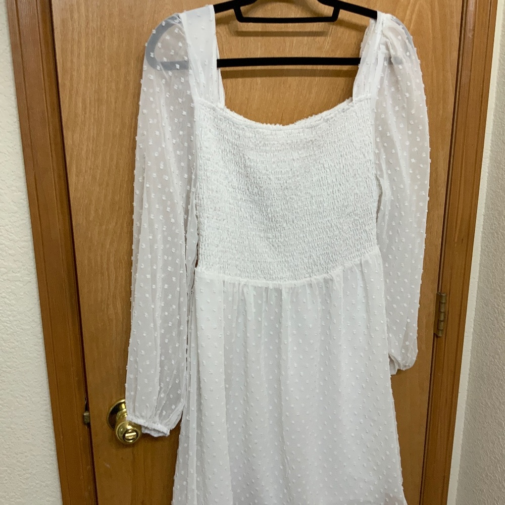 White puff sleeve sheer mini dress NEVER WORN